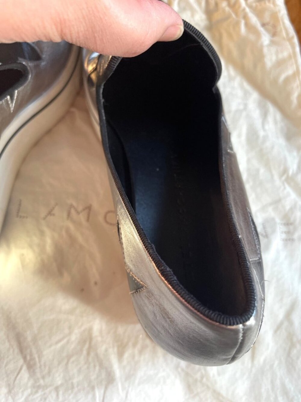 Stella McCartney Silver/Black Faux Leather Binx Star Slip On Sneakers Size 39 - Picture 10 of 13